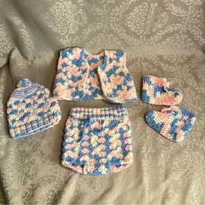 Vintage Handmade Pastel Knit Baby Outfit Set 3-6 mos